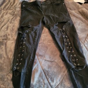 Black lace up skinny jeans